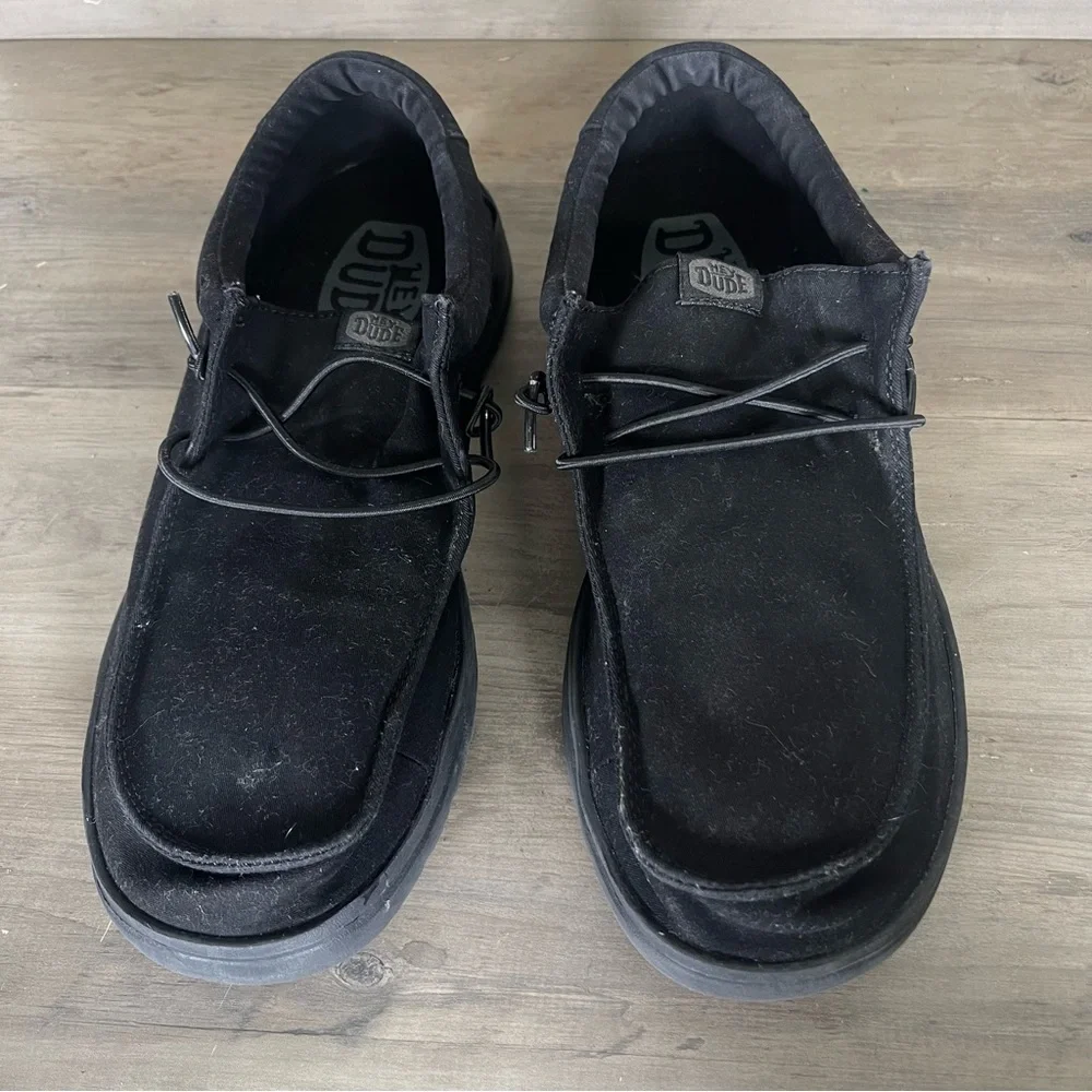 Hey Dude Wally X Mens 10 Triple Black Slip Resistant Work Wear Slip On‎ Shoes